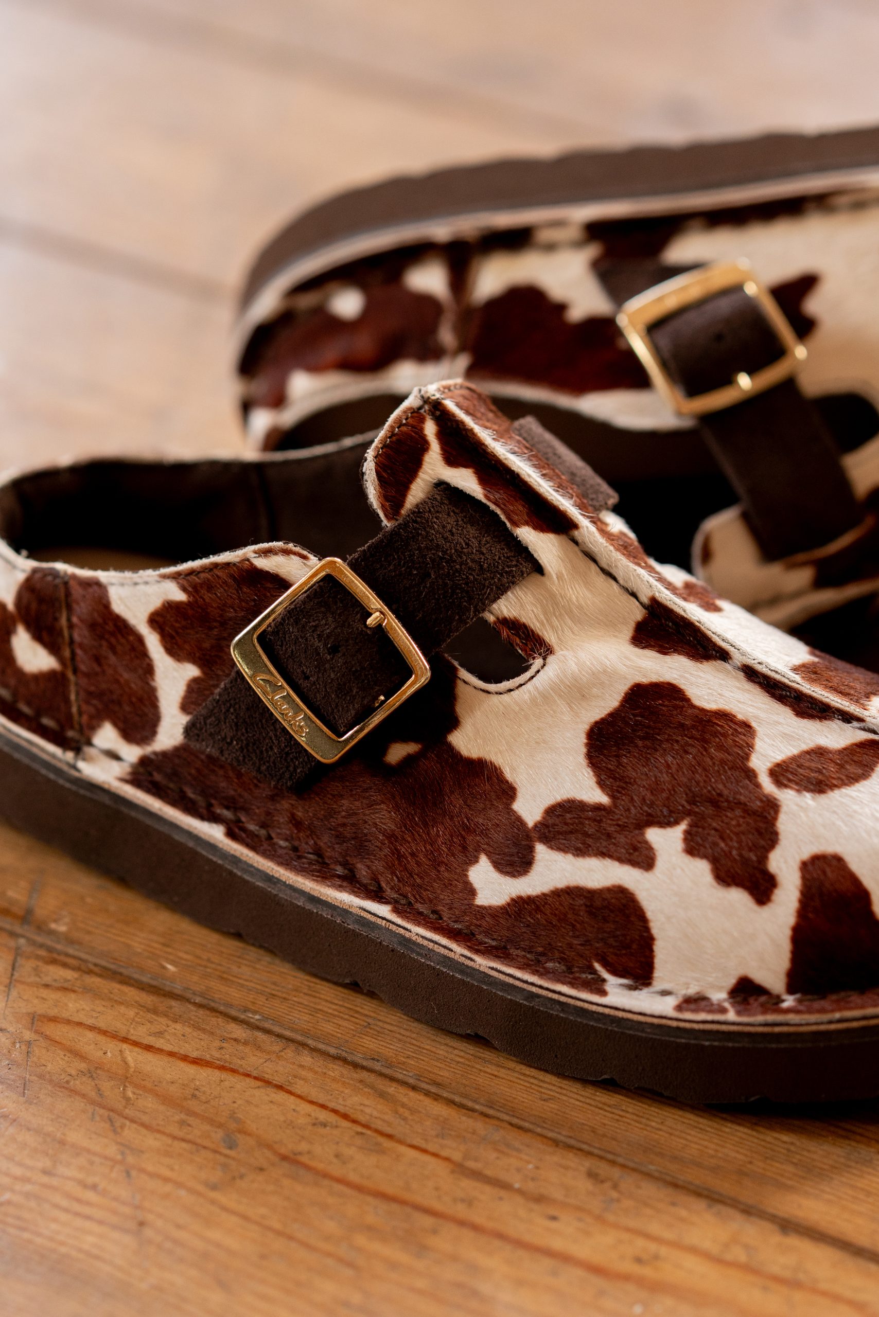 Clarks Originals Solsbury Mule cow print pony hair